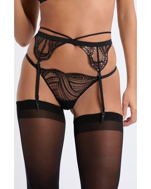 Etam Whisper Of Desire Porte Jarr Embroidered Rhinestone Garter Belt - Black