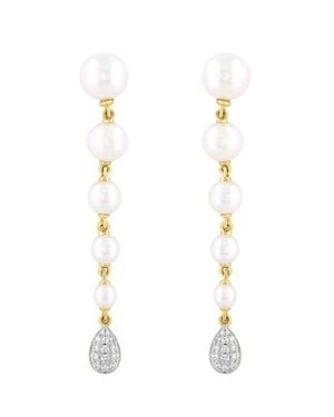 Effy 14K Graduated Fresh Water Pearl Diamond Drop Earrings - White
