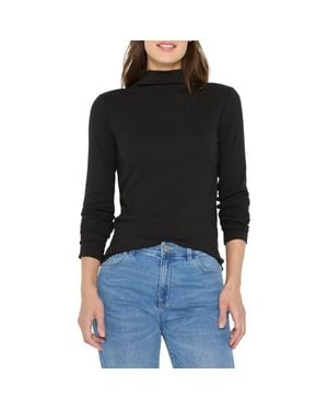 NIC+ZOE Perfect Rib Cotton Blend Funnel Neck Top - Black
