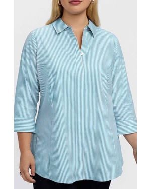 Foxcroft Cici Stripe Cotton Tunic Blouse - Blue