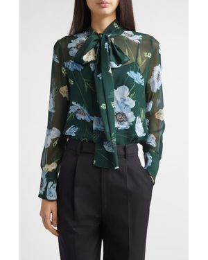 Erdem Floral Print Silk Voile Top - Green