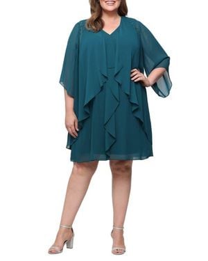 Sl Fashions Chiffon Sleeveless Dress With Beaded Jacket - Blue
