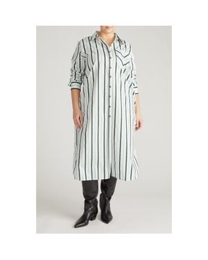 UNIVERSAL STANDARD Odeon Long Sleeve Stretch Poplin Midi Shirtdress - White