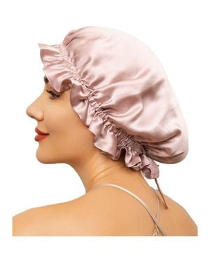 SILKSILKY Pure Silk Double Layer Bonnet With Ribbon - Pink