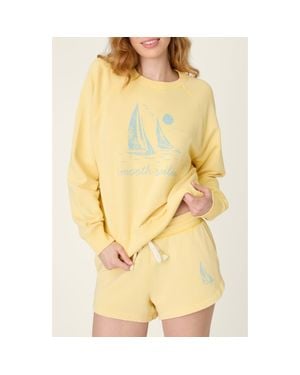 Pj Salvage Meet Me By The Sea Cotton French Terry Graphic Sweatshirt - Yellow