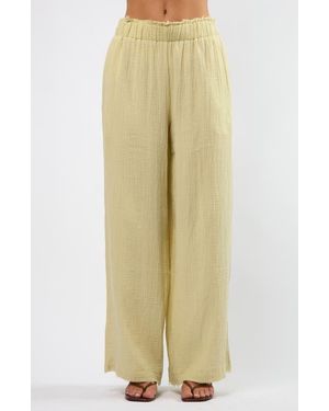 Viens Avec Moi Resort Crinkle Wide Leg Cotton Pants - Natural