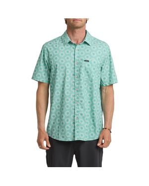 Quiksilver Ocean Mayhem Classic Sun Print Short Sleeve Cotton Button-Up Shirt - Green