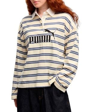 PUMA Elevated No. 1 Logo Striped Cotton Polo - White