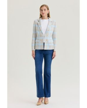 Ming Wang Heritage Plaid Knit Blazer - White