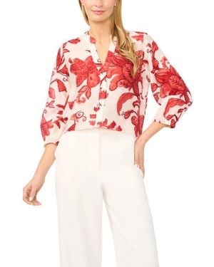 Halogen® Floral Three Quarter Sleeve Button-Up Shirt - Red