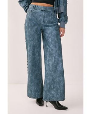 Nasty Gal Studded Detail Belted Trouser - Blue