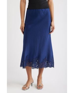 Reformation Carolina Lace Trim Linen Midi Skirt - Blue