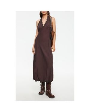 Lioness Stars Align Lace Trim Linen Blend Halter Midi Dress - Brown
