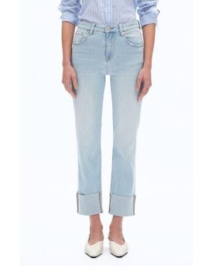 Bayeas High Waist Cuffed Raw Hem Straight Leg Jeans - Blue