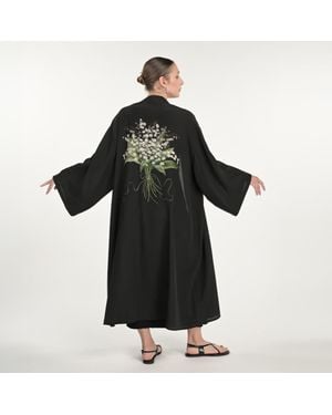 Silk&Soul Lily Of The Valley Silk Robe - Black