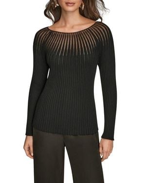 Donna Karan Mixed Media Knit Top - Black