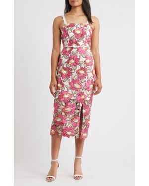 Sam Edelman Embroidered Rose Midi Sheath Cocktail Dress