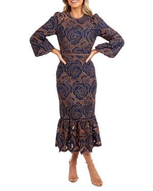 Petal & Pup Pierre Long Sleeve Cocktail Mermaid Dress - Blue
