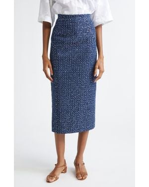 Michael Kors Sequin Embellished Pencil Midi Skirt - Blue