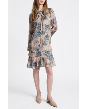 Santorelli Drake Long Sleeve Ruffled Skirt Shift Dress - Multicolor