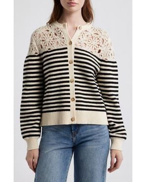 FRAME The Coastal Stripe Crochet Cardigan - Black