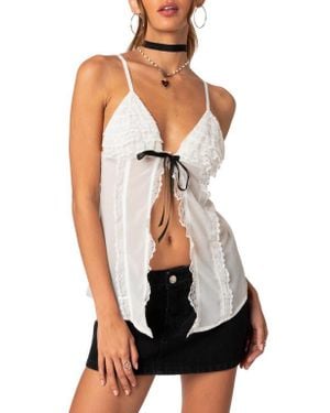 Edikted Linette Split Front Lace Trim Camisole - Black