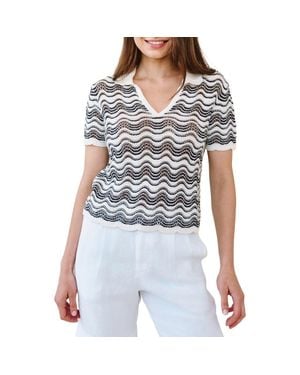 Bella Dahl Short Sleeve Cotton & Silk Blend Pointelle Polo Sweater - Blue
