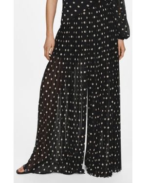 Mango Adela Polka Dot Pleated Chiffon Palazzo Pants - Black