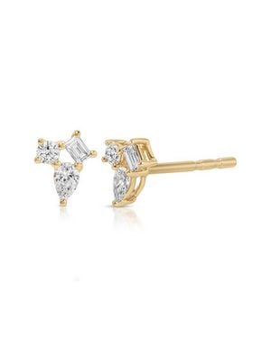 EF Collection Mini Triple Diamond Cluster Stud Earrings - Multicolor