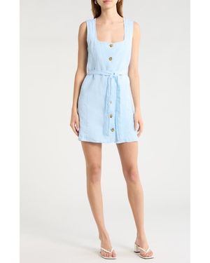 Blank NYC Sleeveless Square Neck Linen Dress - Blue