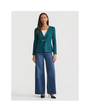 Misook Tailored Two-Button Crossover Knit Jacket - Green