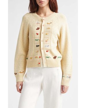 Bode Zoologist Embroidered Merino Wool & Alpaca Cardigan - Natural