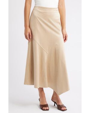 City Blues Asymmetrical Hem Faux Suede Midi Skirt - Natural