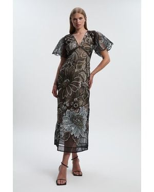 Karen Millen Sequin Organdie Woven Maxi Dress - Multicolor