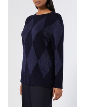 Marina Rinaldi Aquile Check Wool Blend Sweater - Blue