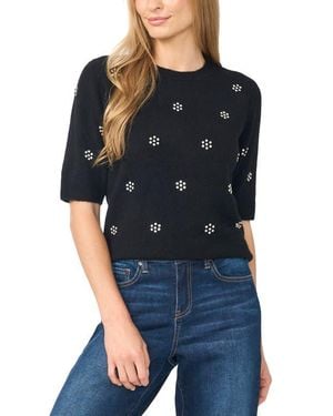 Cece Jewel Elbow Sleeve Sweater - Black