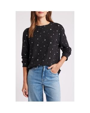 Loveappella Star Print Long Sleeve Brushed Jersey Top - Black