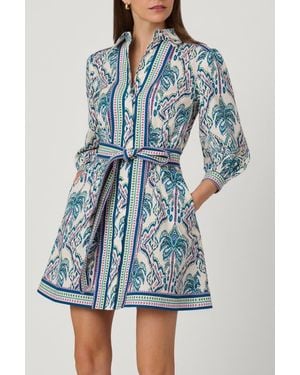 Shoshanna Balinese Palm Print Vesey Dress - Blue