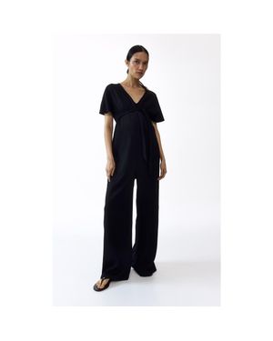 H&M Mama Short-Sleeved Tie-Belt Jumpsuit - Black