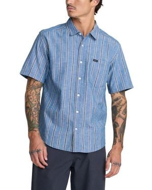RVCA Denim Days Stripe Short Sleeve Button-Up Shirt - Blue