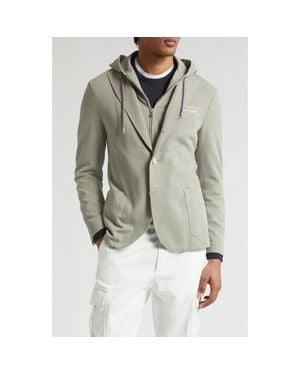 Eleventy Cotton Blend Sport Coat With Removable Hooded Bib - Gray