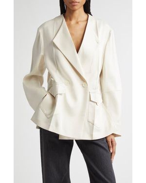 Setchu Origami Collarless Belted Silk & Virgin Wool Jacket - White