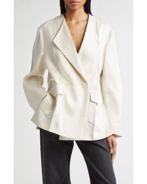 Setchu Origami Collarless Belted Silk & Virgin Wool Jacket - White