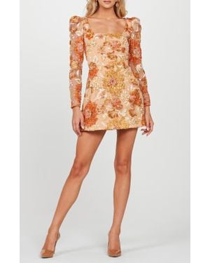 HELSI Kristen Sequin Floral Long Sleeve Cocktail Minidress - Orange
