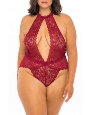 Oh La La Cheri Plunge Keyhole Lace Teddy - Red
