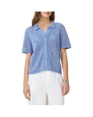 Splendid Beckham Crochet Button-Up Cotton Blend Polo - Blue