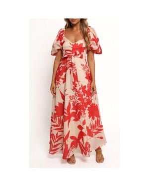 Petal & Pup Ellery Puff Sleeve Tie Waist Dress - Red