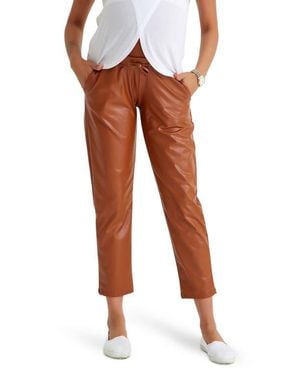 Accouchée Foldover Waistband Faux Leather Maternity Pants - Multicolor