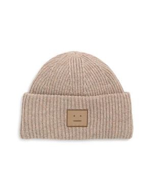 Acne Studios Pana Face Patch Wool & Yak Hair Blend Rib Beanie - Natural