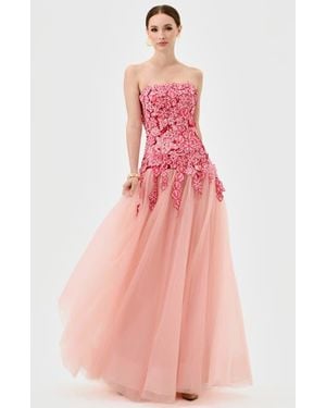 Bariano Poppi Strapless Floral Gown - Pink